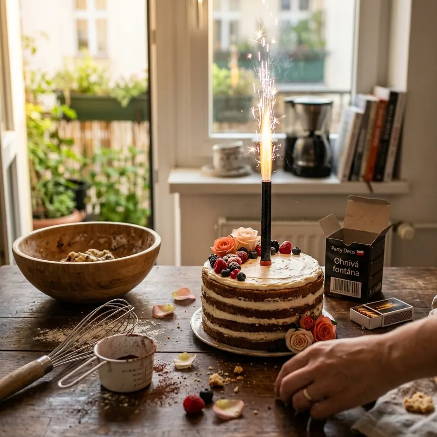 Černá ohnivá fontána na dort značky PartyDeco