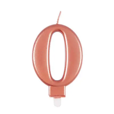 Metalická dortová svíčka rose gold s číslem 0