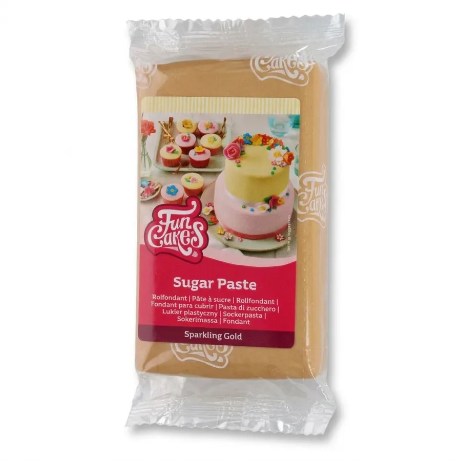 Zlatá třpytivá potahovací hmota FunCakes 250 g