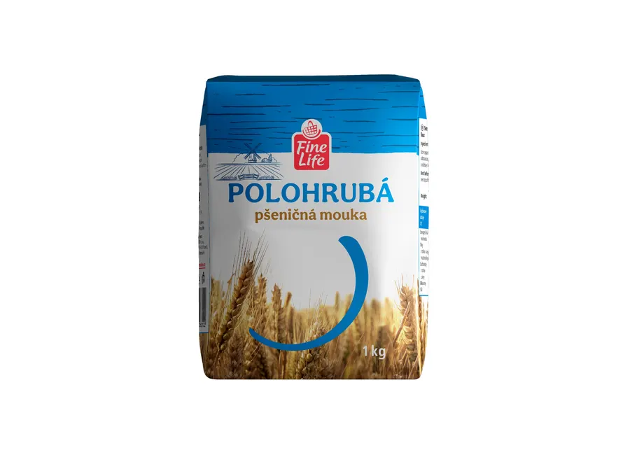 Balík deseti kilogramových balení polohrubé pšeničné mouky Fine Life
