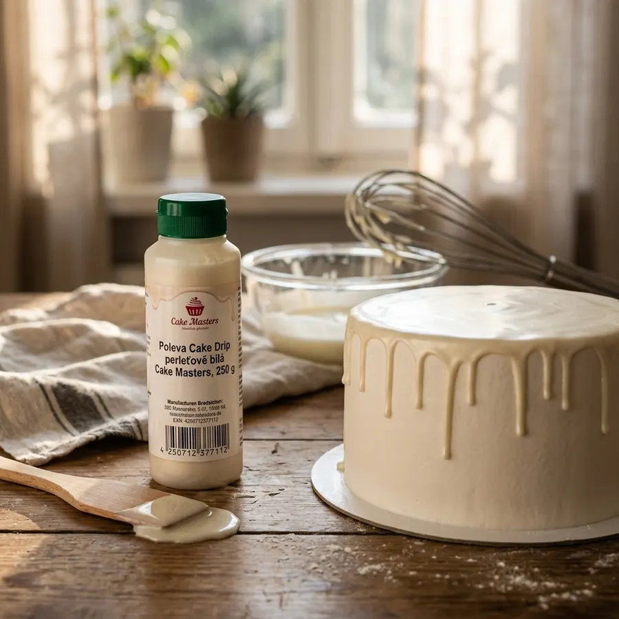 Lahvička perleťově bílé polevy Cake Drip Cake Masters