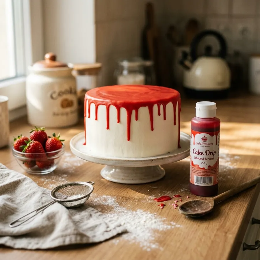 Červená poleva Cake Drip Cake Masters v lahvičce 250 g
