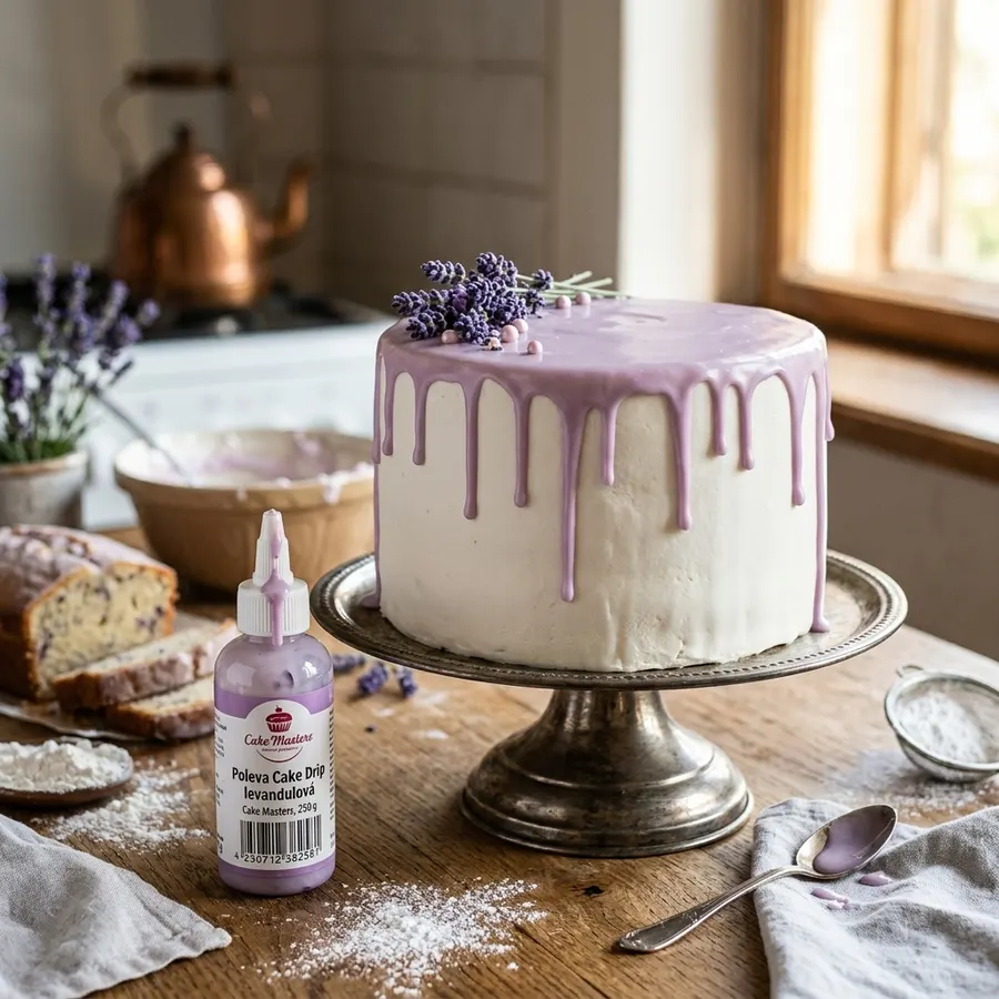 Lahvička s levandulovou polevou Cake Drip Cake Masters