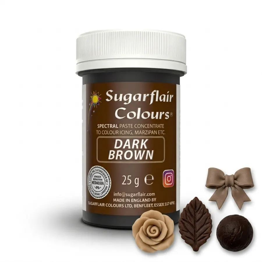 Gelová barva Sugarflair tmavá hnědá 25g v kelímku