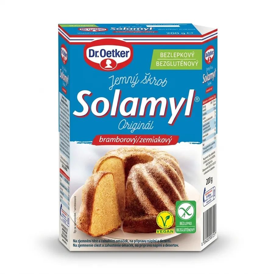 Krabička bezlepkového bramborového škrobu Solamyl Dr. Oetker 200 g