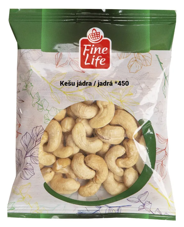 Balení celých kešu ořechů Fine Life sto gramů