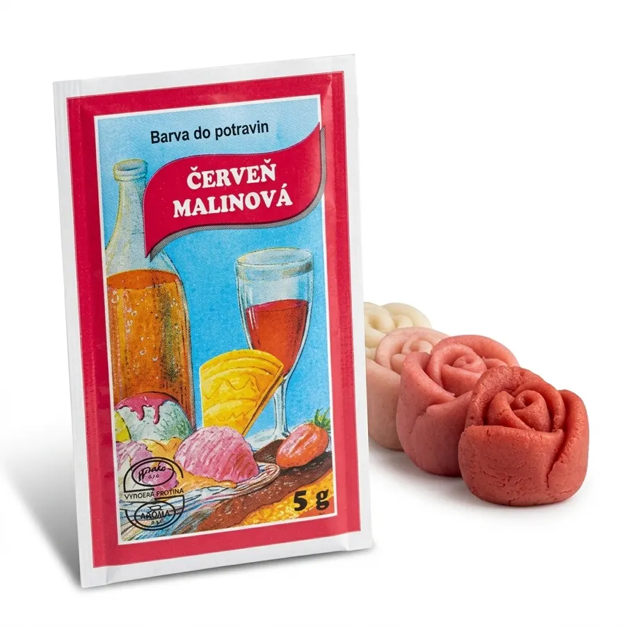 Sáček s práškovou potravinářskou barvou Aroco červeň malinová