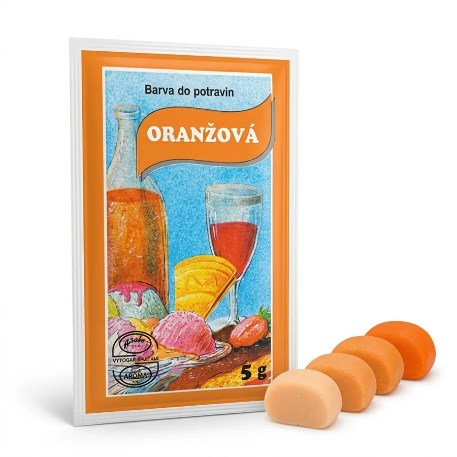 Sáček oranžové práškové potravinářské barvy Aroco 5 g
