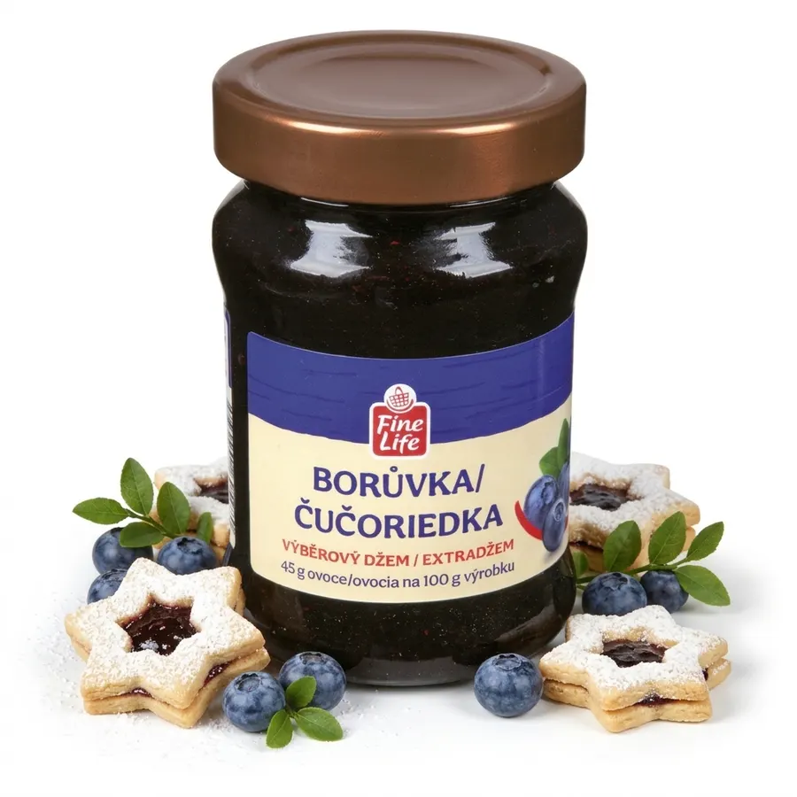 Sklenice borůvkového výběrového džemu FINE LIFE 340 g