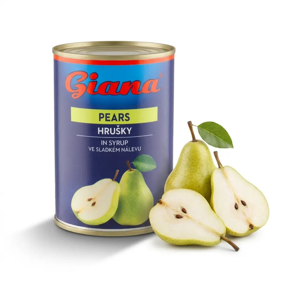 Plechovka hruškového půleného kompotu Giana 425 ml