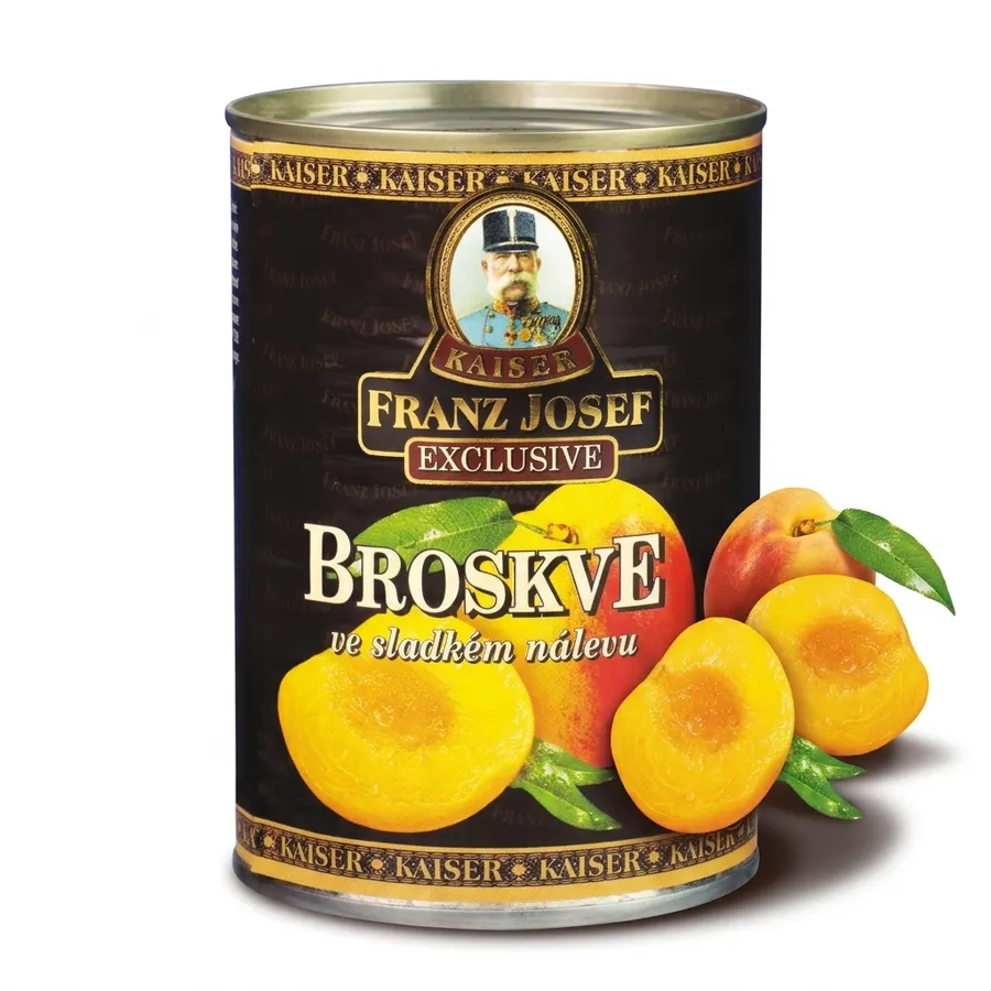 Konzerva loupaných půlených broskví Franz Josef Kaiser 425 ml