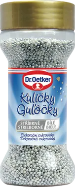 Stříbrné a bílé cukrové kuličky na zdobení dortů
