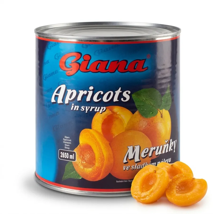 Plechovka s loupaným půleným meruňkovým kompotem Giana