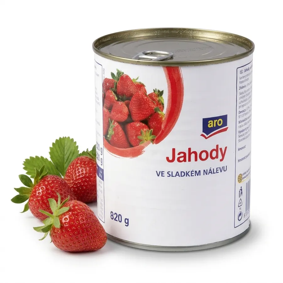 Plechovka s jahodovým kompotem ARO 850 ml