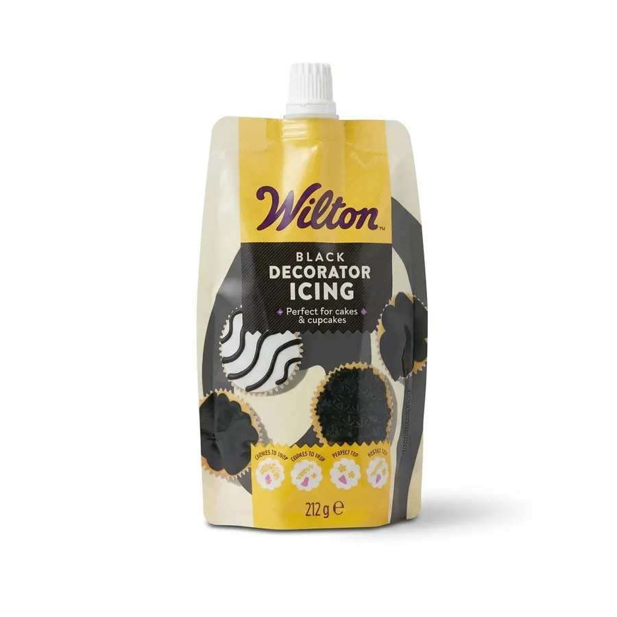 Sáček černé zdobicí polevy Wilton se čtyřmi nástavci