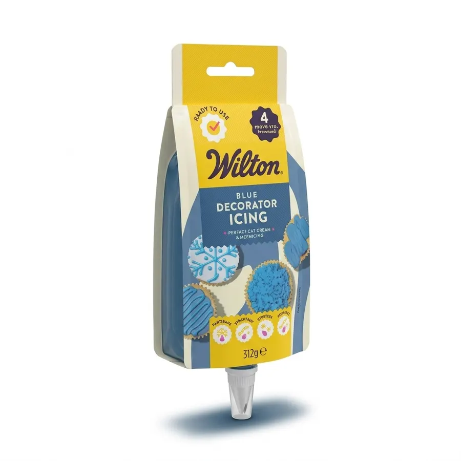 Modrá zdobicí poleva Wilton v sáčku se čtyřmi špičkami