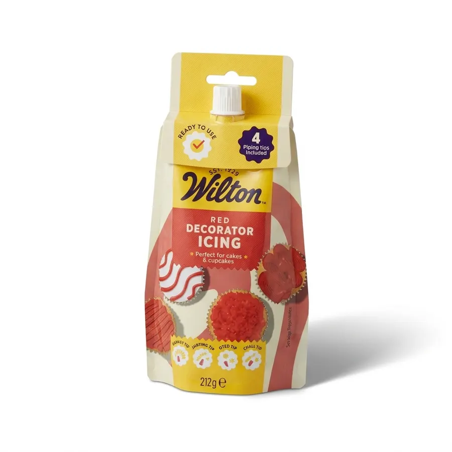 Červená zdobicí poleva Wilton v sáčku se čtyřmi špičkami