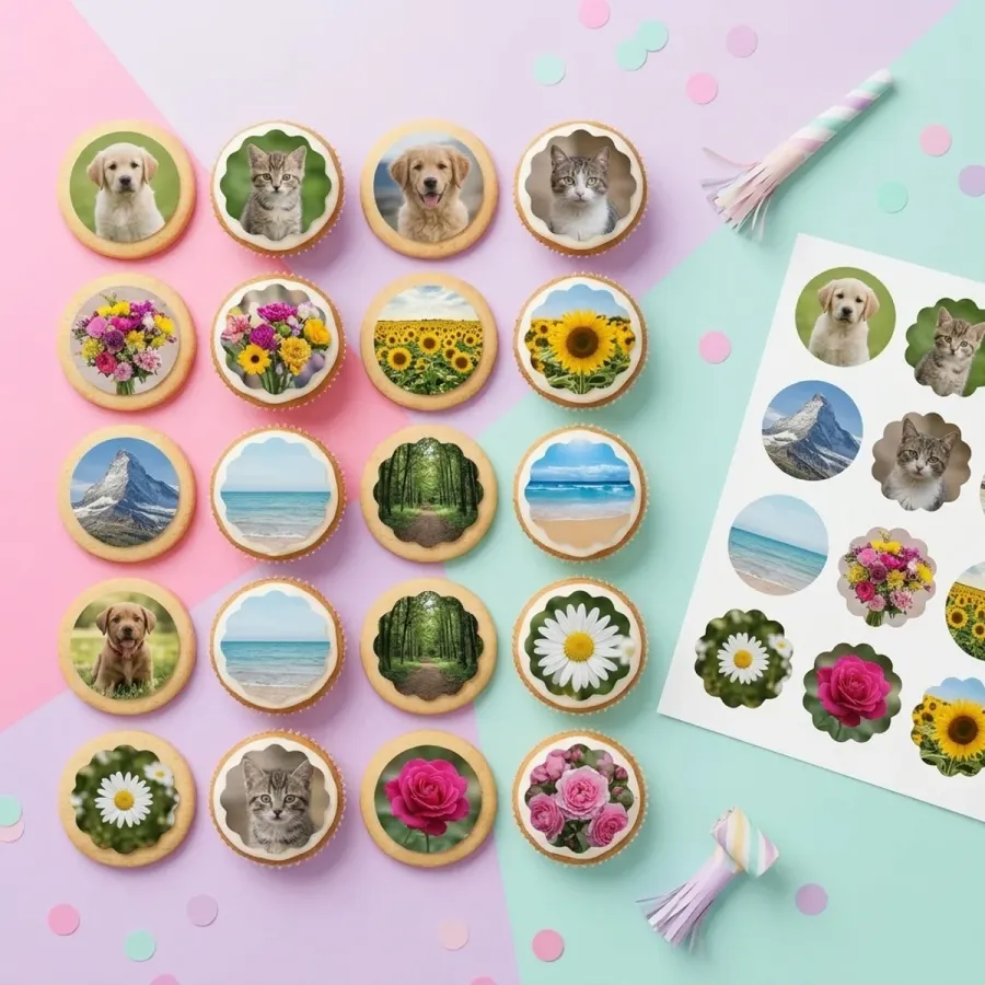 Mix fotek na cupcakes – kolečka hladká i s vlnkou (Premium) – ukázka listu z vašich fotek